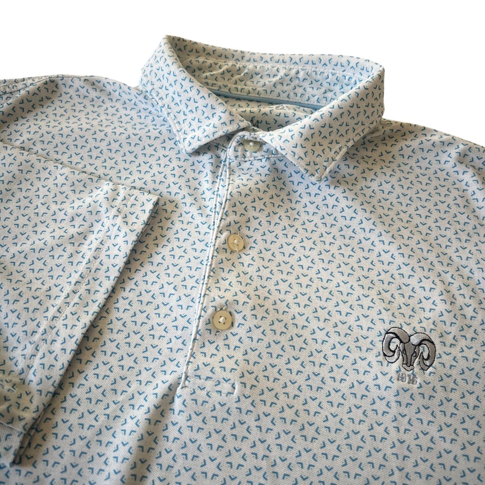 Johnnie-O Men's Size M Polo Shirt Light Blue White Geometric Performance Golf